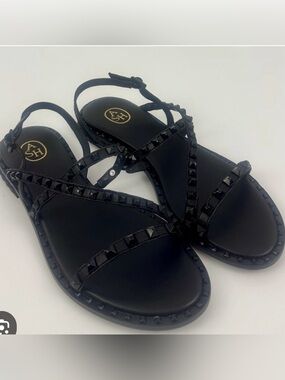 Black Ash size 5 Studded Strappy Flat Peace Sandals